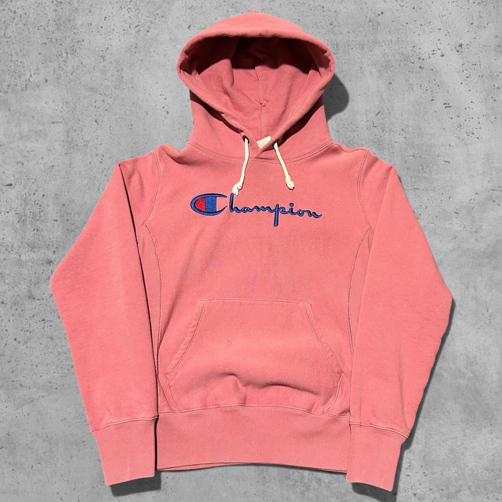 Champion Reverse Weave Rose Pink Hoodie Script Logo Skater Retro Size Medium